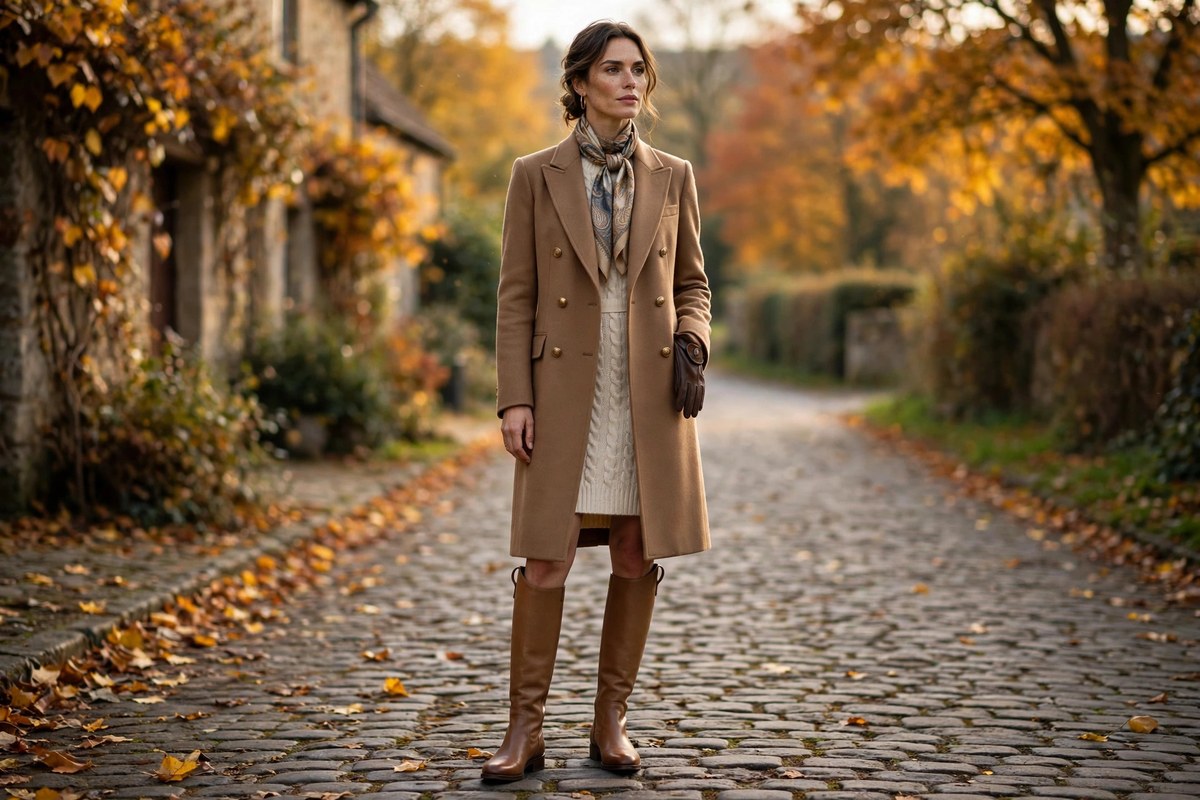 Equestrian style outfits women are styling this autumn with knee-high leather riding boots