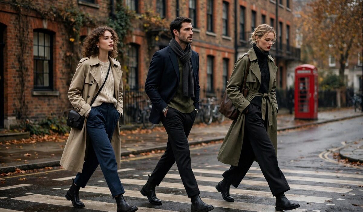 British fashion street style in autumn London: trench coats and tailoring