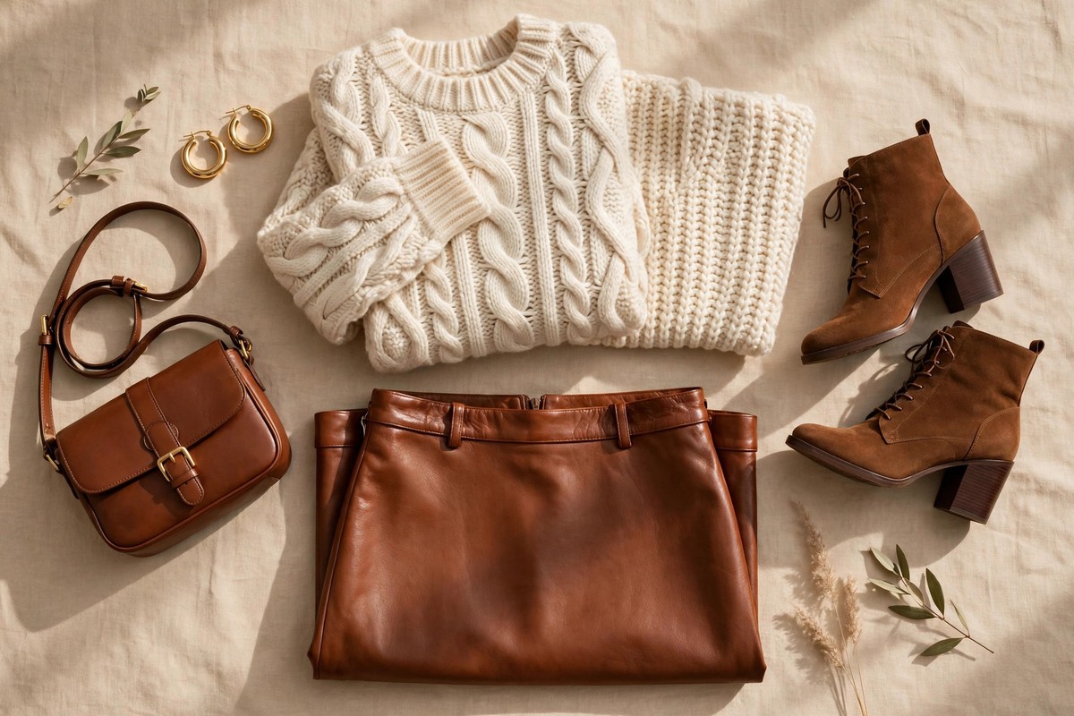 Leather skirt outfit idea for fall